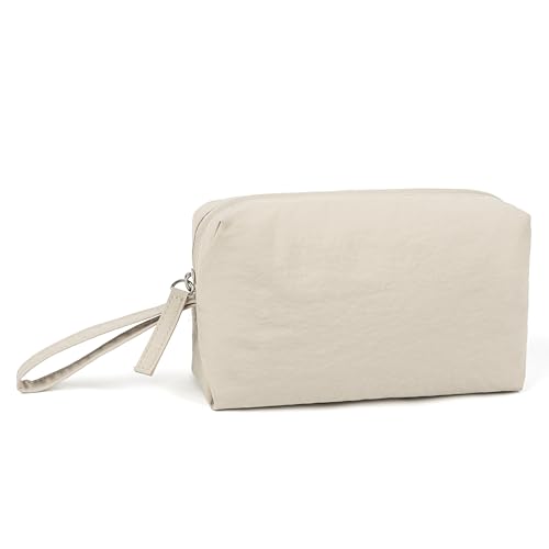 Mini Waterproof Makeup Bag with Multiple Pockets - Lightweight Toiletry Organizer, Clutch & Travel Case (Beige)