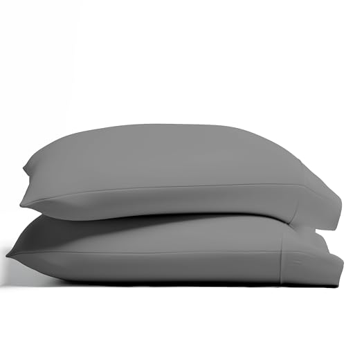 Organic Cotton Pillow Cases Set of 2 - Cooling Percale Weave, Dark Grey