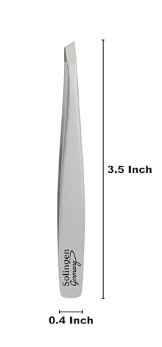 Apexay Professional Slant Tip Tweezers Grey Made in Solingen Germany - Precision Eyebrow & Fine Hair Removal