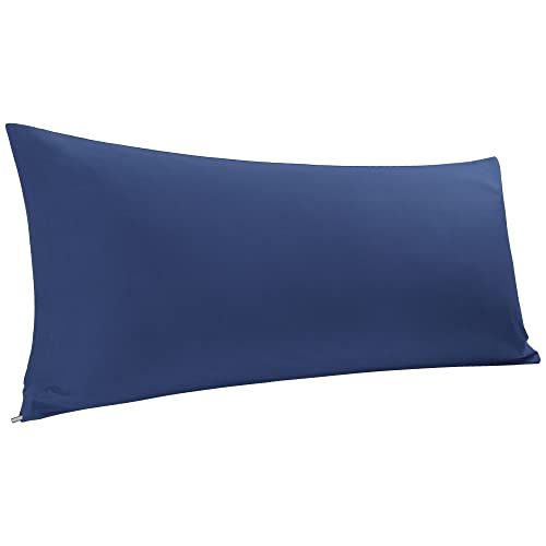 Navy Blue Cotton Body Pillow Cover - 300 Thread Count, 20x48