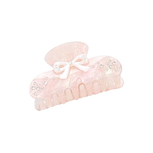 Pink Bow Claw Clip for Women - Non-Slip Rhinestone Hair Accessory