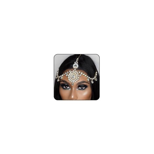 Gold Bridal Forehead Headpiece for Wedding with Rhinestones and Tassels - Xerling