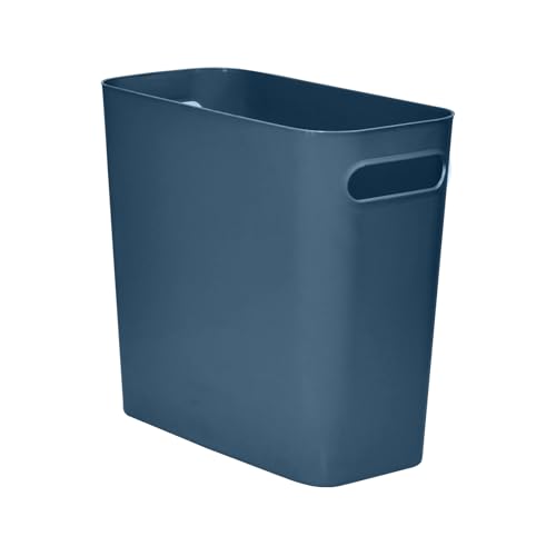 Compact 1.8 Gallon Plastic Trash Can - Blue Wastebasket for Home & Office