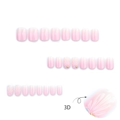 24-Piece Pink Gradient French Tip Press-On Nails with Charms, Short Square