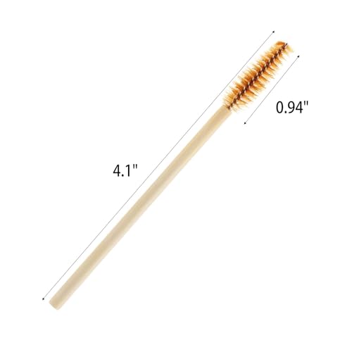 300 Pcs Disposable Mascara Wands with Bamboo Handle - Brown Eyelash & Eyebrow Brush Spoolies