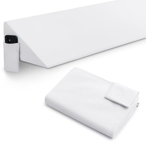 White Wedge Pillow Cover - Soft Microfiber with Side Pockets, 54" L x 10" W x 6" H
