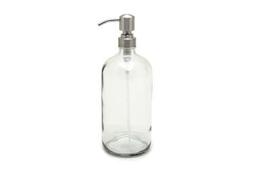 Vivaplex 32 oz Clear Glass Bottles with Stainless Steel Lotion Pumps (2 Pack)