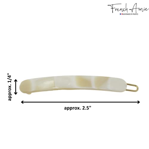 French Amie 2.5" Cellulose Acetate Rounded Oblong Hair Clips, Cream Ivory