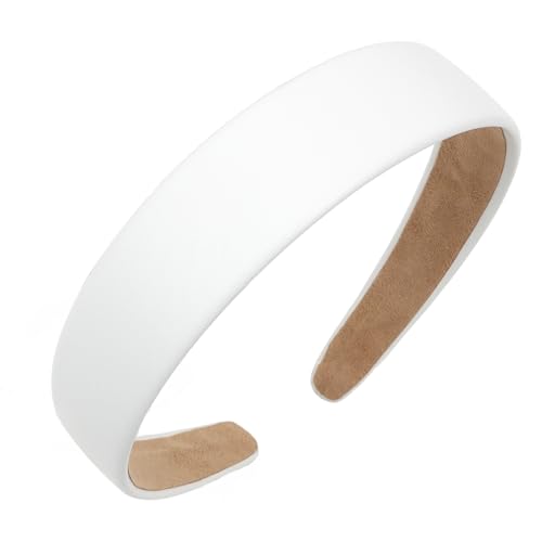 Semato White Headband 1 Inch PU Leather Hair Accessory for Women & Girls - Non-Slip, Stylish