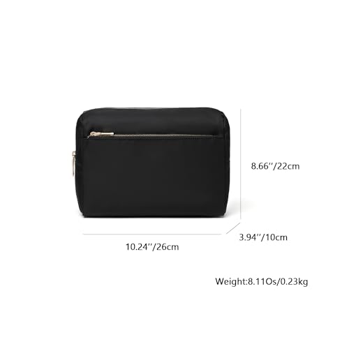 YONBEN Nylon Black Cosmetic Bag with Multiple Compartments - Travel Toiletry Organizer for Women