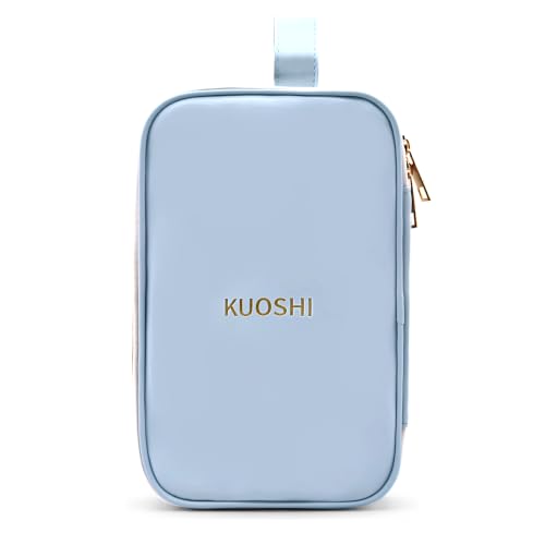 KUOSHI Blue Travel Makeup Bag with Open Flat Design & Waterproof Material