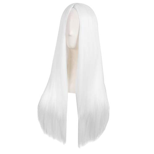 MapofBeauty 28 Inch White Long Straight Synthetic Wig for Women