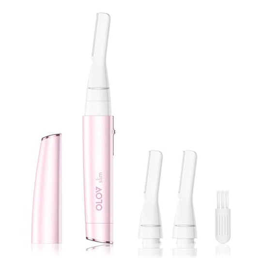 Facial Hair Removal for Women, Painless Eyebrow Trimmer with Pivoting Head, Electric Battery Operated Body Hair Remover with 2 Replaceable Blade for Face Neck Chin Bikini, Pink