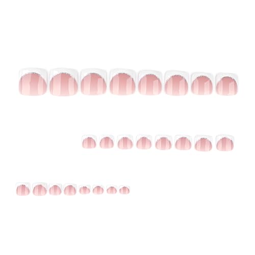 24 Pcs French Tip Press On Toenails - Short Square Glossy Nails
