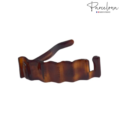 Parcelona 3-Inch Crinkled Tortoise Shell Hair Barrette – No Metal, Cellulose Acetate