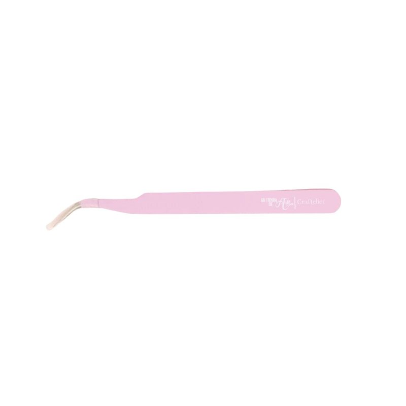 Craftelier - Precision Tweezers with Curved Tip and Spiked Finish for Die Cutting and Placing Small Pieces and Ornaments | Includes Cap to Protect the Tip | Pink Colour