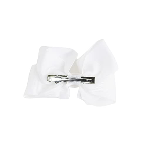 4-Inch Grosgrain Hair Bow Clip for Girls - White
