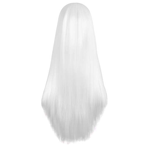 MapofBeauty 28 Inch White Long Straight Synthetic Wig for Women