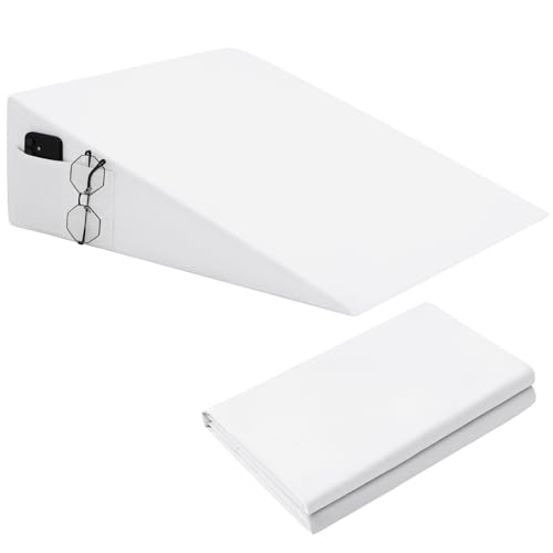 Soft Microfiber White Wedge Pillow Cover with Side Pockets - 25"x25"x8"