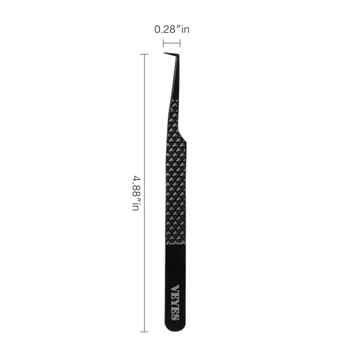 VEYES INC Lash Tweezers for Eyelash Extensions,Fiber Tip Tweezers for Individual Classic and Volume Lash,Stainless Steel Lash Tweezers-Slim 90 Degree