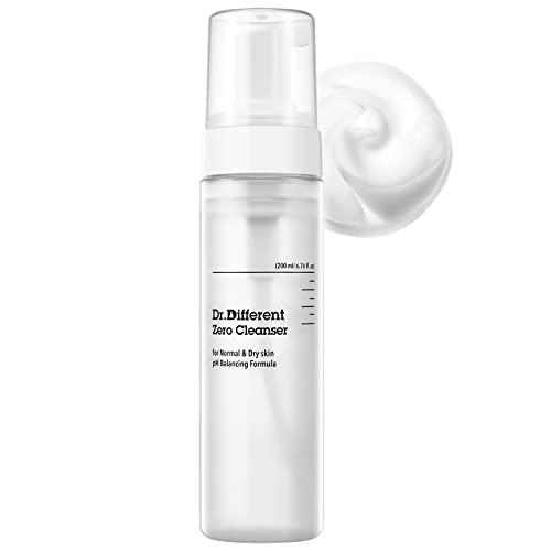 Dr.Different Zero Cleanser for Normal & Dry Skin - pH 5.5 Foaming Cleanser with Hyaluronic Acid, 6.76 fl. oz.