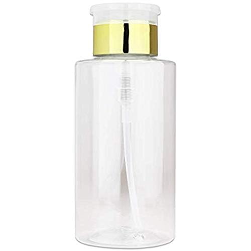 PANA 10 oz. Clear Liquid Pump Dispenser Bottle - Gold Chrome Lid, No Wording