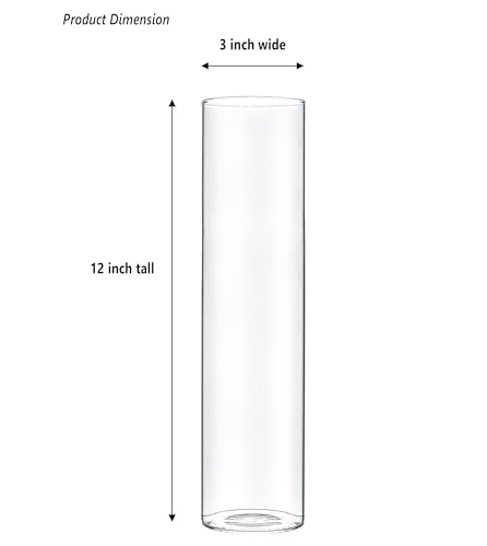 CYS EXCEL 12" Clear Glass Cylinder Vase - Elegant Candle Holder & Centerpiece
