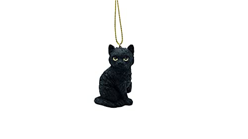 Black Longhair Tabby Cat Ornament with Candy Cane Scarf