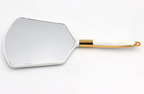 Eaoundm Hand Held Mirror with Handle 4.8x4.3 Inch, White, 9.3-Inch Length