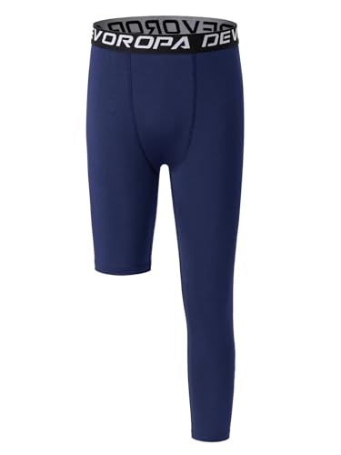 DEVOROPA Youth Boys Compression Pants for Basketball Soccer Medium Navy 3/4 Leggings
