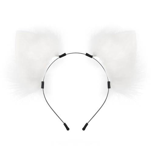 White Furry Cat Wolf Fox Ears Headband for Halloween Cosplay