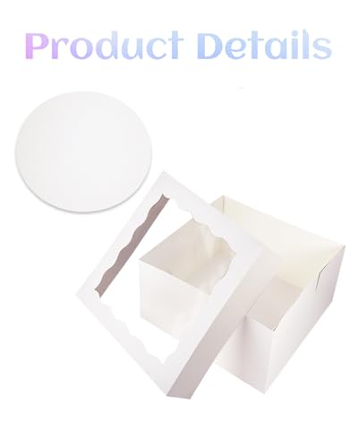 qiqee 10x10x8 White Cake Box Set with 10" Round Boards & Ribbon
