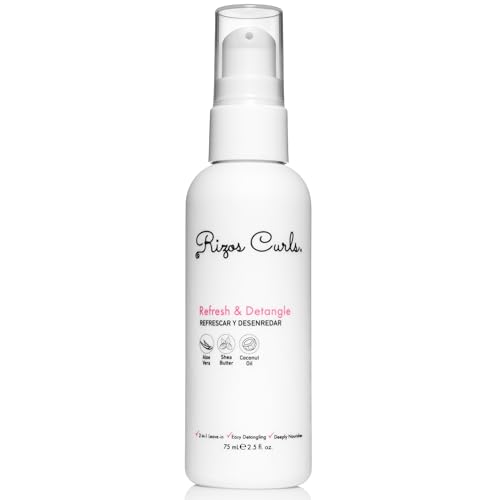 Rizos Curls Travel Refresh & Detangle Spray - Moisturizing Leave-In with Coconut Oil, Aloe Vera & Shea Butter, 2.5 oz