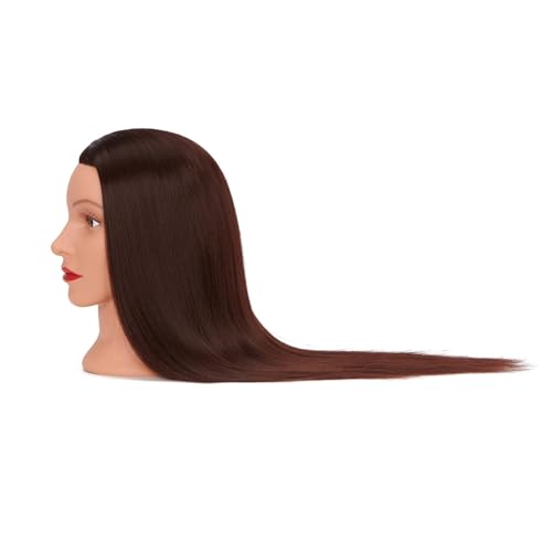 26-28'' Mannequin Training Head with Synthetic Hair - Deep Brown, Heat-Resistant, Salon & Cosmetology Use