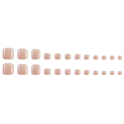 XZMeiLun Nude Press-On Toenails 24Pcs Short Square False Nails with Glue & Sticker 1 Ounce (B7-Nude) - Reusable Acrylic Nail Kit