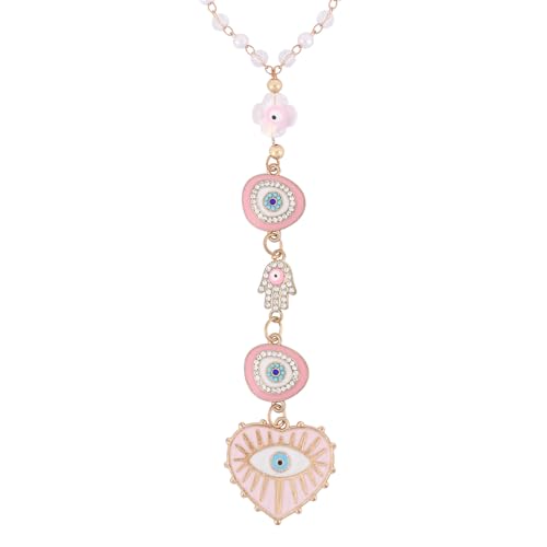 Handmade Pink Evil Eye Rearview Mirror Charm - Boho Car Decor