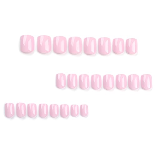 SPLOCUDU Style 1 Short Pink Square Press On Nails - Glossy Fake Nails for Women