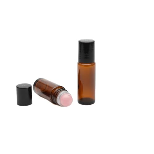 2 Pack Pink Amber Glass Roll-On Bottles with Jade Roller Balls - 50ml