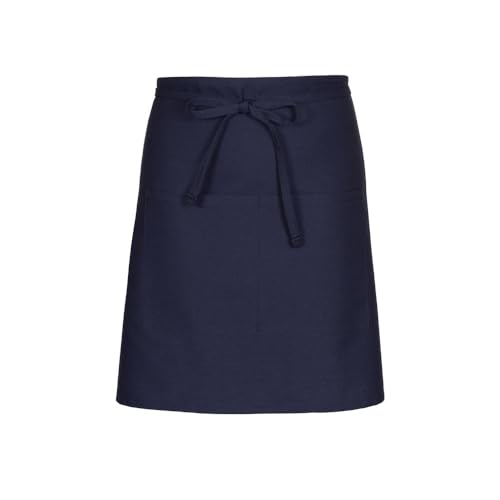 Fame F28 Navy Half Bistro Apron with Two Pockets - Durable Poly-Cotton