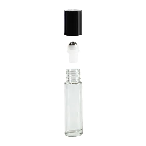 10ml Clear Glass Roll-On Bottles with Stainless Steel Roller Balls - Pack of 24