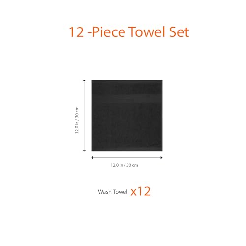 Amazon Basics 12-Pack Soft Cotton Washcloths, 12x12 in, Black