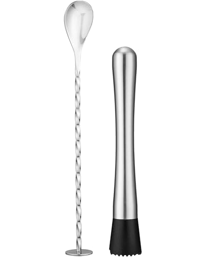 Stainless Steel Cocktail Muddler & Mixing Spoon Set - 2 Piece