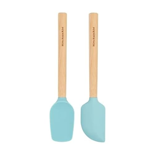 KitchenAid Mini Spatula Set with Bamboo Handle - Set of 2 in Aqua Sky