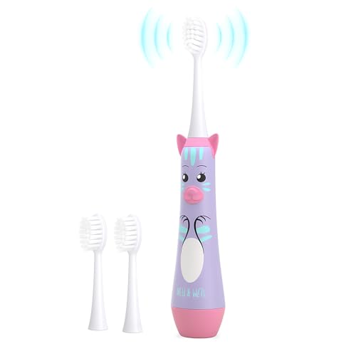 NELL&WELL Kids Electric Toothbrush Purple Cat - 3 Modes & 2-Min Timer, Waterproof, Soft Bristles, Ages 3+
