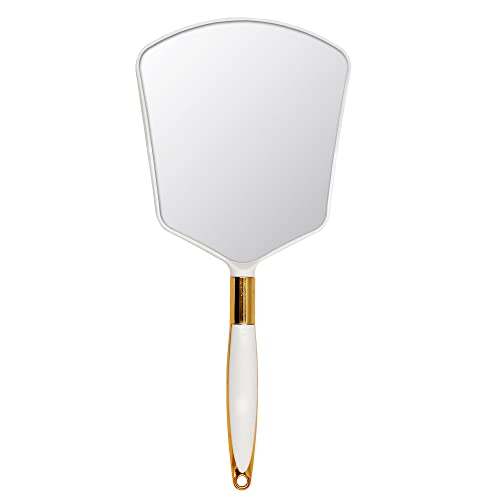 Eaoundm Hand Held Mirror with Handle 4.8x4.3 Inch, White, 9.3-Inch Length