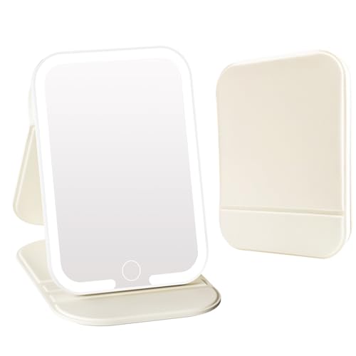 ZHUOTHAN Portable Rechargeable LED Travel Makeup Mirror with 3-Color Light