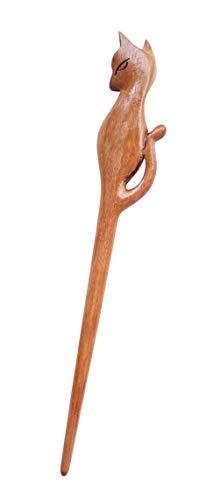 Marycrafts Handmade Wooden Cat Hair Stick for Buns, 7-Inch Hair Fork