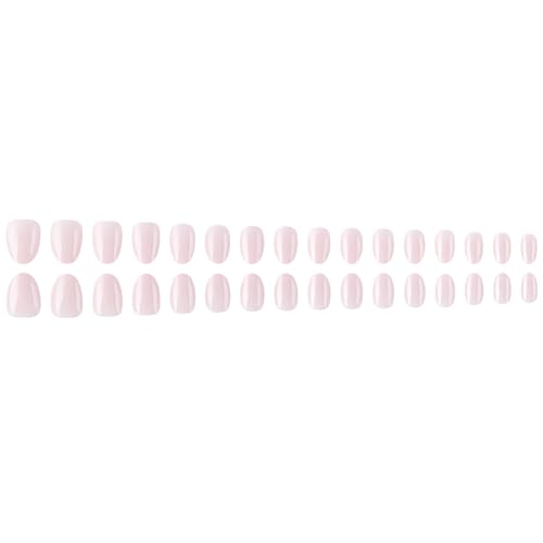 32 Pcs Translucent Pink Press On Nails - Short Oval Acrylic Set