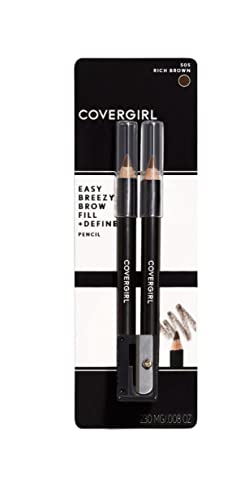 CoverGirl Easy Breezy Brow Fill+Define Pencils Rich Brown Pack of 4 - Water Resistant Eyebrow & Eye Makeup