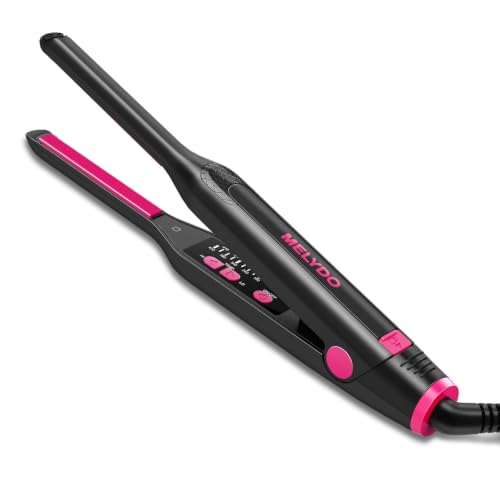MELYDO Blackpink Mini Flat Iron for Short Hair & Bangs - 3/10" Pencil Flat Iron with Adjustable Temp